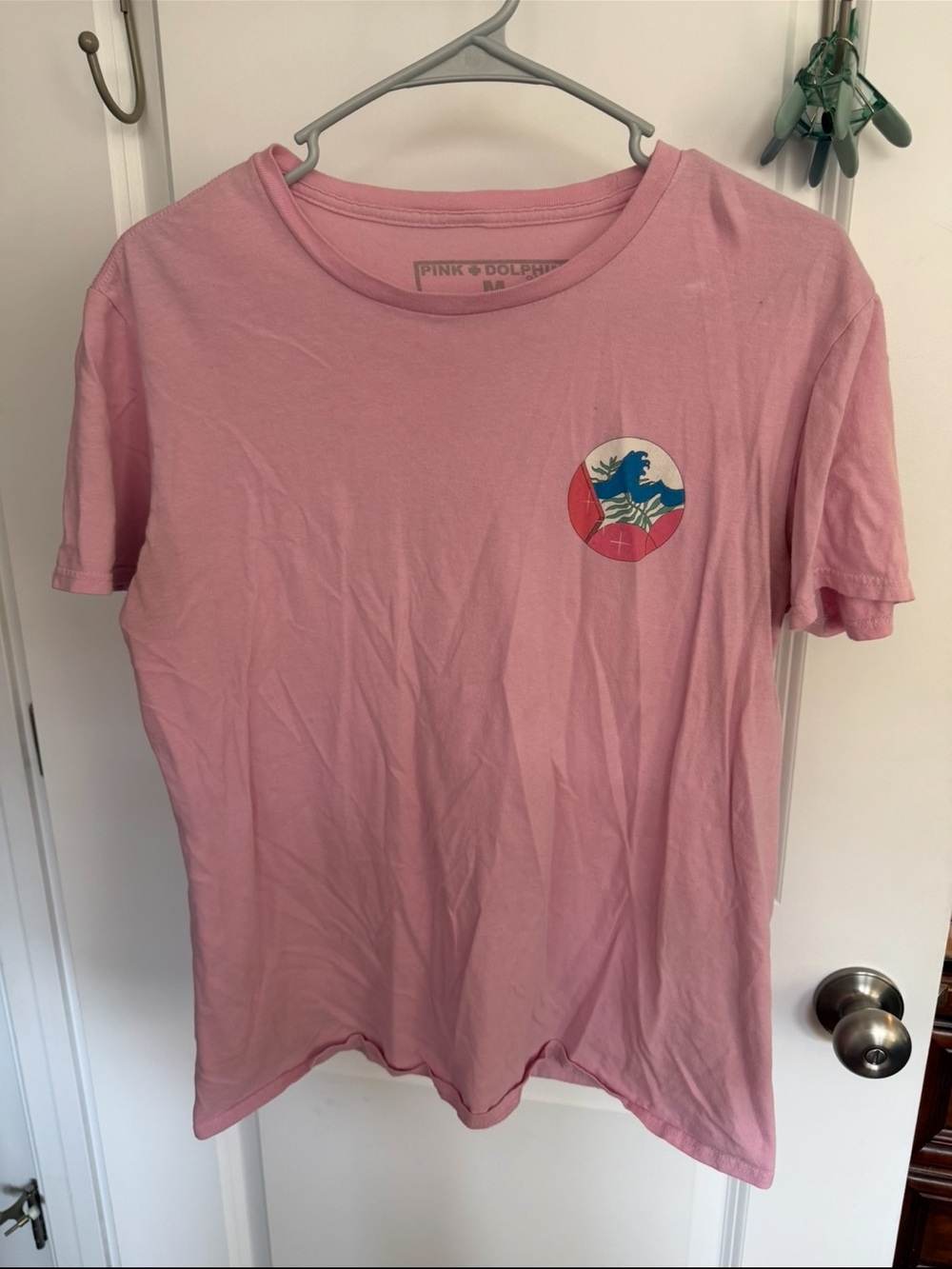 Pink Dolphin Pink Short Sleeve Tee with Small Multicolor Chest Graphic